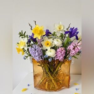 Yellow Glass Purse Vase- Spring Home Decor- Great Condition